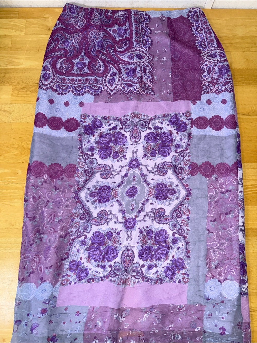 Vintage CLIO Purple Patchwork Paisley Maxi Skirt Boho Cottagecore 12